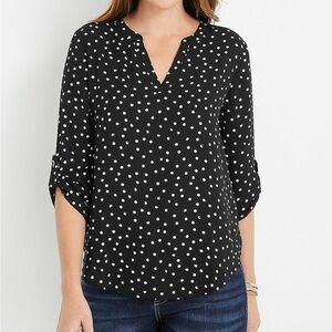 Maurices Polka Dot 3/4 Sleeve Notched Collar Sheer Blouse